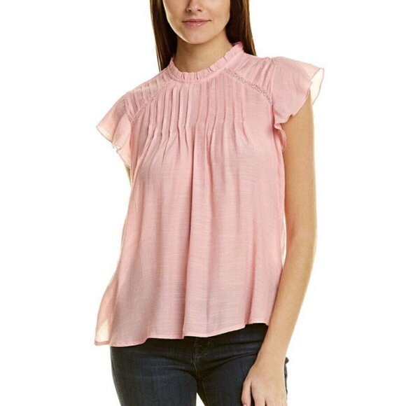 Nanette Lepore Tops - Nanette Lepore Pink Cap Sleeve  Blouse with Pleats and Keyhole Back Womens Small